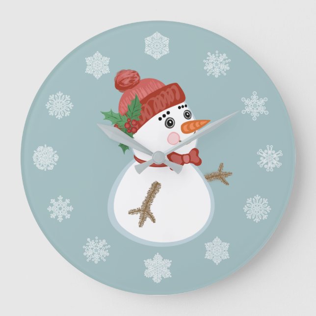Grande Horloge Ronde Fêtes d'hiver personnalisées Noël Snowman (Recto)