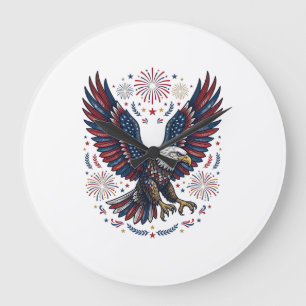 Grande Horloge Ronde Feu d'artifice aigle chauve patriotique vecteur vi