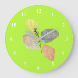 Grande Horloge Ronde Feuille d'aquarelle esthétique moderne