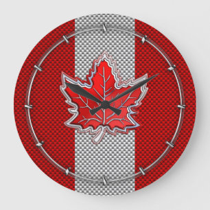 Grande Horloge Ronde Feuille d'érable rouge canadienne en fibre de carb