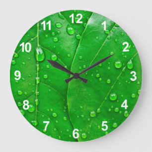 Grande Horloge Ronde Feuille vert