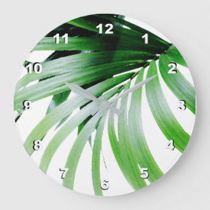 Grande Horloge Ronde Feuille vert tropical