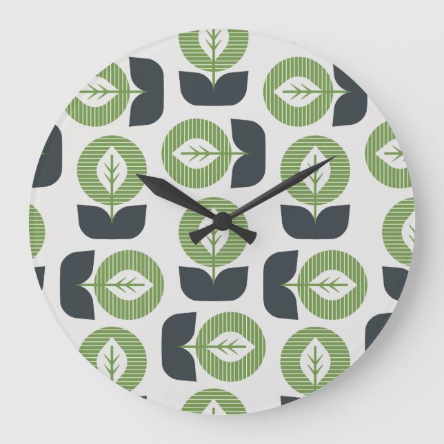 Grande Horloge Ronde Feuilles Abstraits rétro : Style Vintage sans fail (Recto)