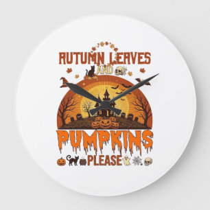 Grande Horloge Ronde Feuilles d'Automne Citrouilles S'il Vous Plaît Hal