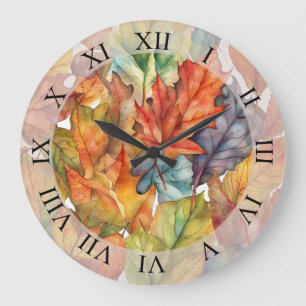 Grande Horloge Ronde Feuilles d'automne colorées