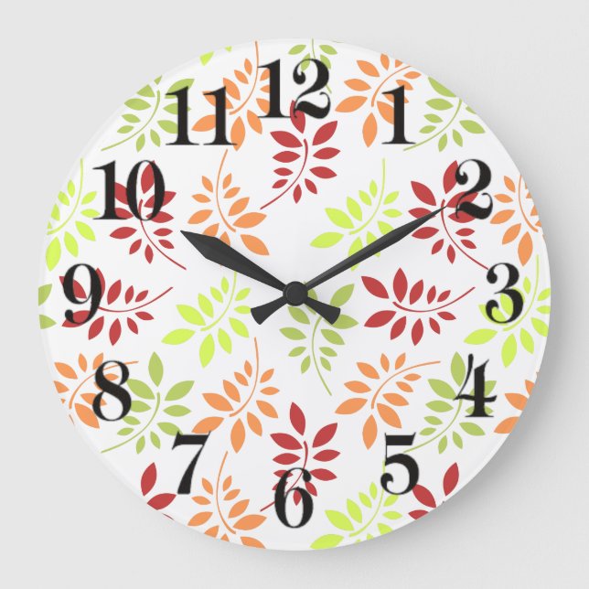 Grande Horloge Ronde Feuilles d'automne colorées aux tons chauds (Recto)