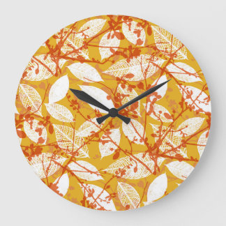 Grande Horloge Ronde Feuilles d'automne : Golden Vintage Repeat