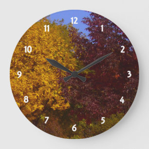 Grande Horloge Ronde Feuilles d'automne Jaune et pourpre, ZSSPG
