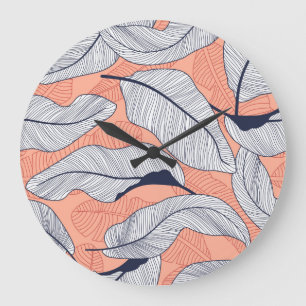 Grande Horloge Ronde Feuilles de la Jungle Motif Tropical sans couture