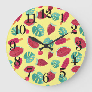 Grande Horloge Ronde Feuilles de poissonnerie, cerise, fraise et pastè