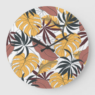 Grande Horloge Ronde Feuilles tropicaux : arrière - plan dynamique et t