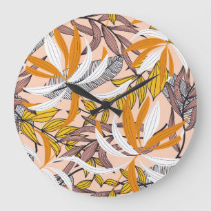 Grande Horloge Ronde Feuilles tropicaux colorés, motif arrière - plan b