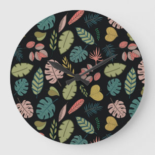 Grande Horloge Ronde Feuilles tropicaux : Floral Vintage d'été