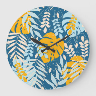Grande Horloge Ronde Feuilles tropicaux : Jungle Abstraite