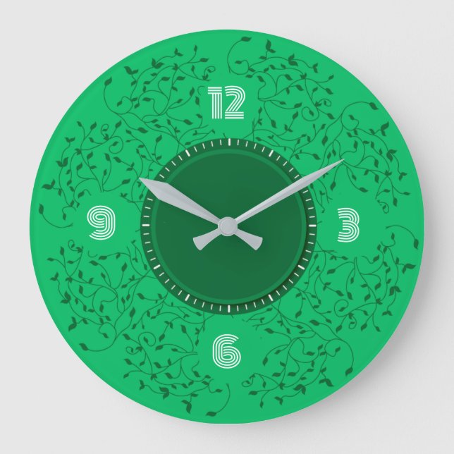 Grande Horloge Ronde Feuilles verts (Recto)