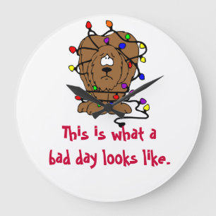 Grande Horloge Ronde Feux de Noël Plaisanterie Funny Chien Feux de Noël