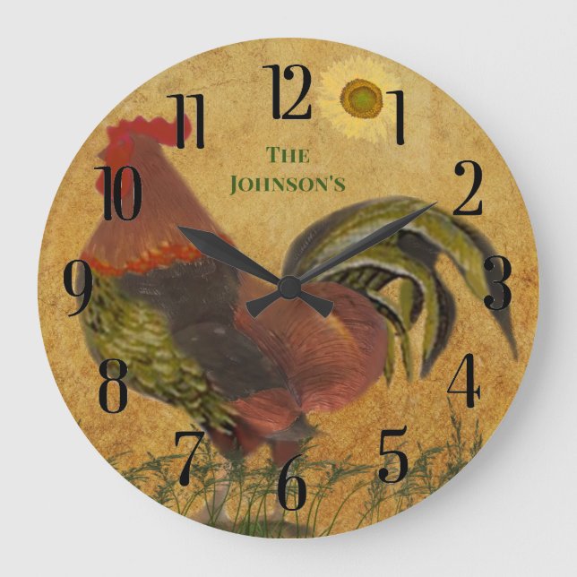 GRANDE HORLOGE RONDE FIER RUSTIQUE ROOSTER AMÉRICANA (Recto)