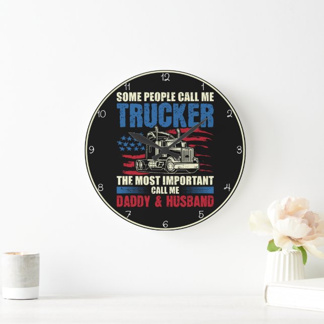 Grande Horloge Ronde Fier Trucker, Papa, Mari (Maison)