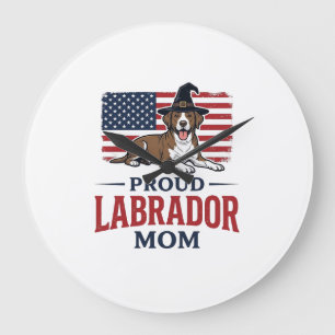Grande Horloge Ronde Fière mère Labrador Patriote Chien Chemise Hallowe