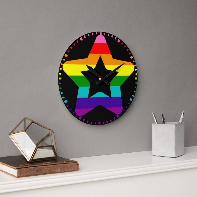 Grande Horloge Ronde Fierté LGBTQ Arc en ciel étoile de Noël colorée (Bureau)