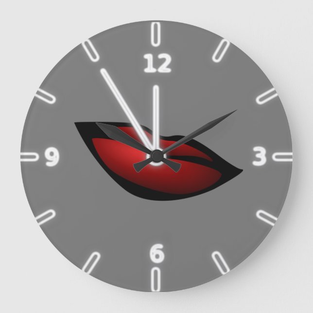 Grande Horloge Ronde Fille à la mode lèvres rouges, baiser (Recto)