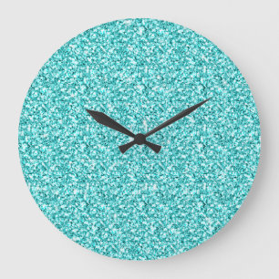Grande Horloge Ronde Fille, Amusant Aqua Parties scintillant Bleue Impr