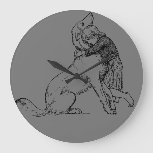 Grande Horloge Ronde fille-chien-ligne-art-femme-enfant (Recto)