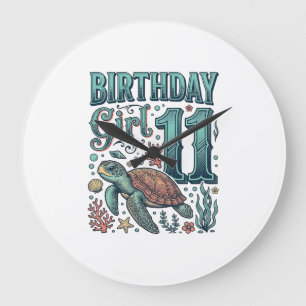 Grande Horloge Ronde Fille d'anniversaire 11 Tortue de mer Gravure vint