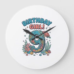 Grande Horloge Ronde Fille d'anniversaire 9 Tortue de mer Conception ve