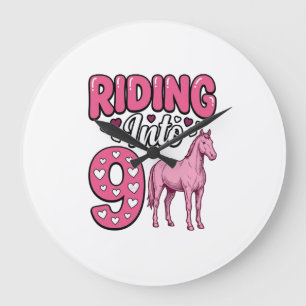 Grande Horloge Ronde Fille de la Fête des 9 Ans de Cheval à Cheval Vint