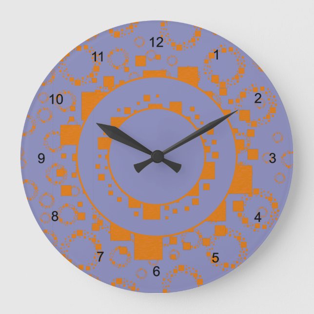 Grande Horloge Ronde Fille orange violet cercle carré motif vertige (Recto)