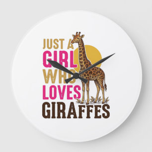 Grande Horloge Ronde Fille qui aime les girafes Vintage Giraffe Shirt D
