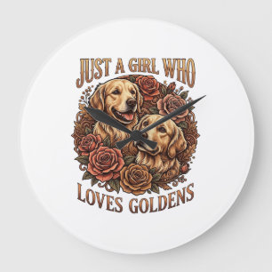 Grande Horloge Ronde Fille qui aime simplement les roses pour chiens Go
