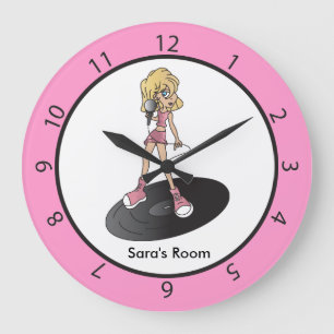 Grande Horloge Ronde Fille rose et blanche de rock