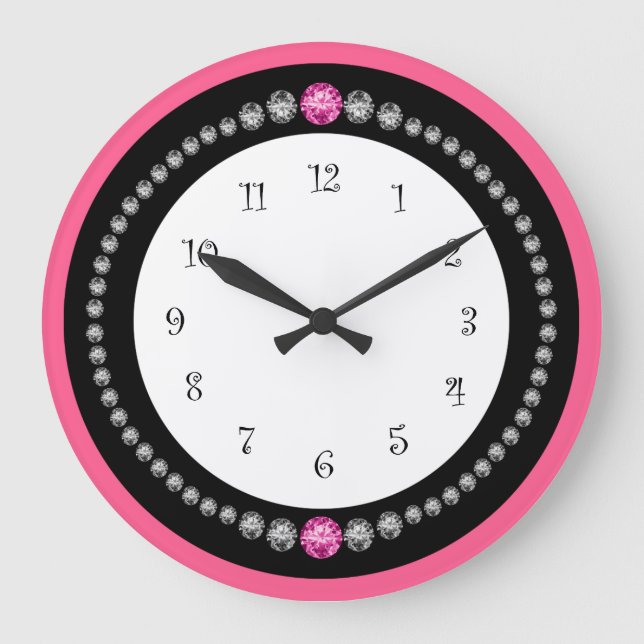 Grande Horloge Ronde Fille Rose Faux Diamond Jewel (Recto)