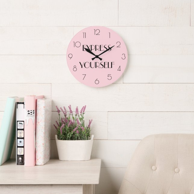 Grande Horloge Ronde Fille rose moderne Citation EXPRESS vous-même (Salle de lecture)