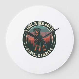 Grande Horloge Ronde Fille Son Rottie Loyal Féroce Chien Rottweiler Mon