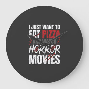 Grande Horloge Ronde Films d'horreur Pizza Halloween Design_1