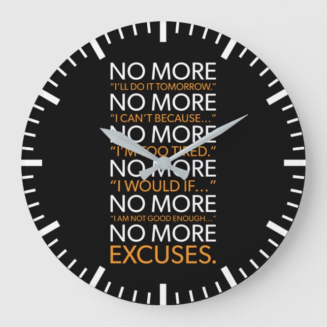 Grande Horloge Ronde Fini Les Excuses - Gym, Hustle, Succès, Motivation (Recto)