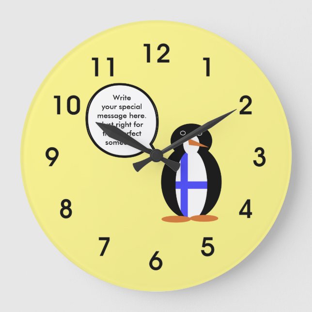 Grande Horloge Ronde Finlande Parler de Mme Penguin Personnalisée (Recto)
