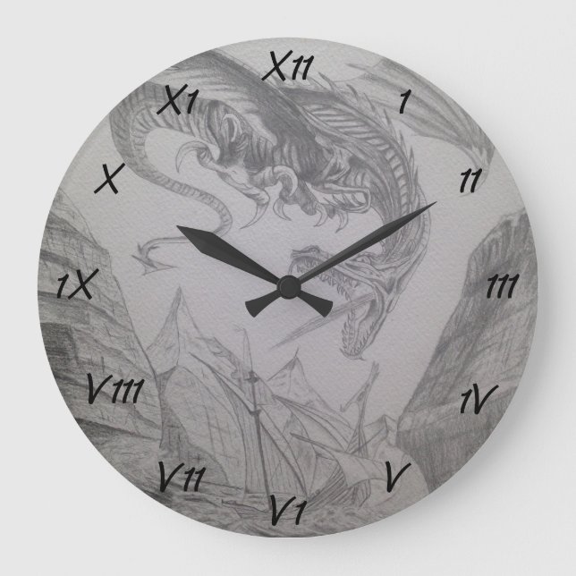 Grande Horloge Ronde Fire breathing Dragon attacking viking boat (Recto)
