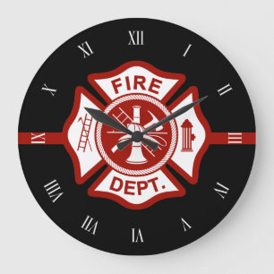 Grande Horloge Ronde Fire Rescue Maltese Cross Symbole noir