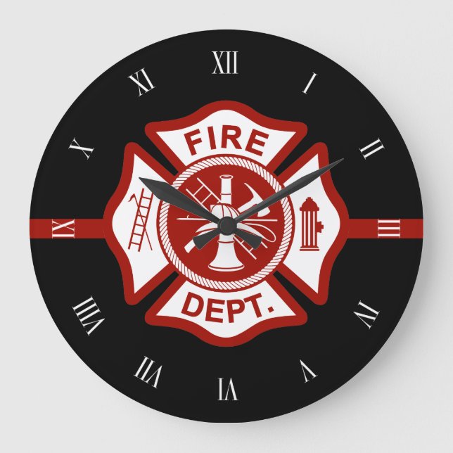 Grande Horloge Ronde Fire Rescue Maltese Cross Symbole noir (Recto)