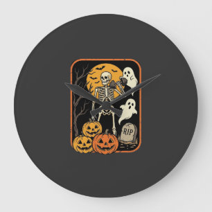 Grande Horloge Ronde Fitness Halloween squelette fantôme citrouille Wor