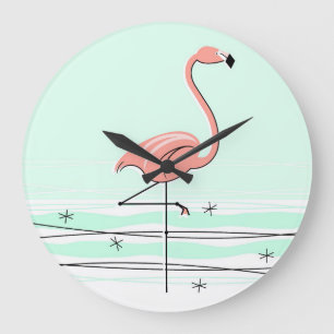 Grande Horloge Ronde Flamant rose Aqua 24h/24
