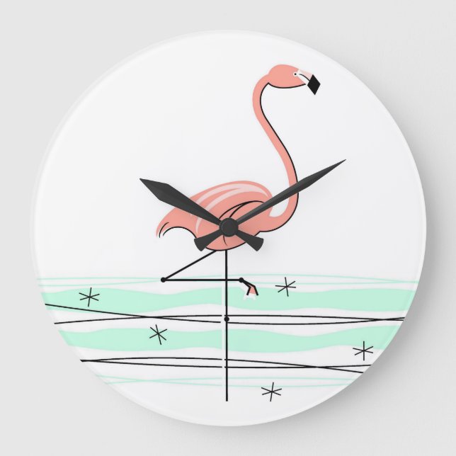 Grande Horloge Ronde Flamant rose Ocean 24h/24 (Recto)