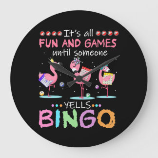 Grande Horloge Ronde Flamant rose rose Bingo Funny Cadeau Art