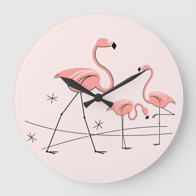 Grande Horloge Ronde Flamant rose Rose Trio 2 heures (Recto)
