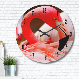 Grande Horloge Ronde Flamant rose rose Tropical