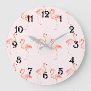 Grande Horloge Ronde Flamants roses